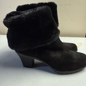 Anne Klein Black Faux Fur Heeled Boots